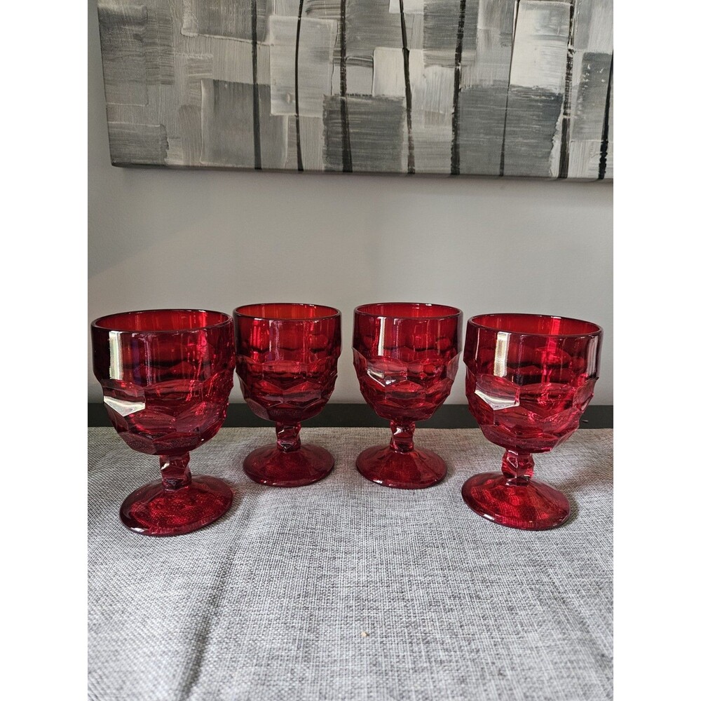 Vintage Viking Glass Georgian Ruby Red Water Goblet (Set Of 4)